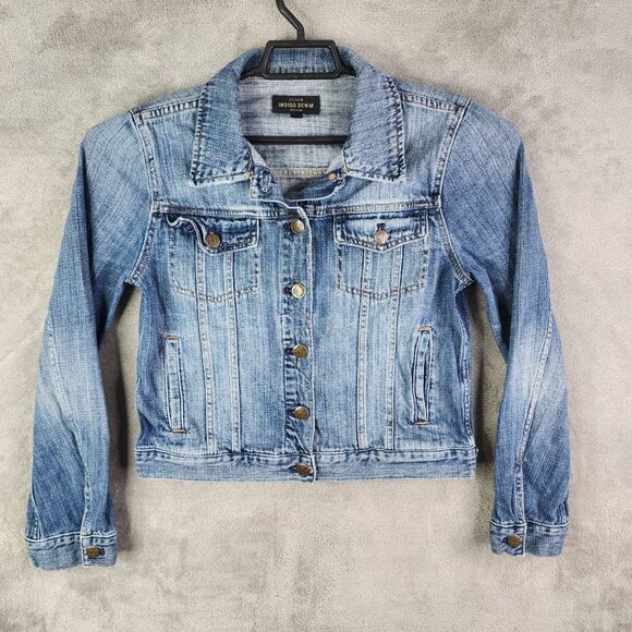 Womens J.Crew Indigo Blue Denim Trucker Jacket Button Up Cotton Classic Style M - Picture 2 of 12